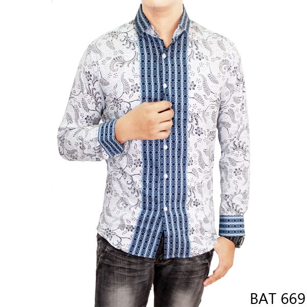 kemeja batik kombinasi polos